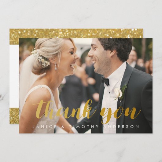 結婚感謝してい You Breade Grooming Photo金ゴールドフォフェイクイル サンキューカード (正面/裏面)