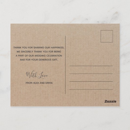 結婚感謝 |クラフト紙スクリプト葉書 ポストカード (裏面)