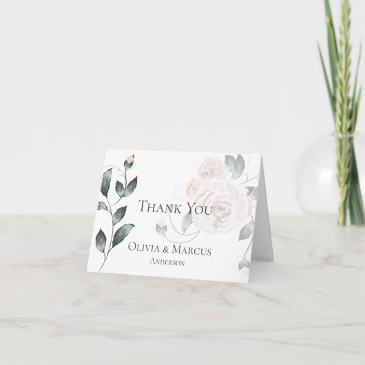 結婚感謝 |水彩ほこりっぽいバラピンク サンキューカード (正面)