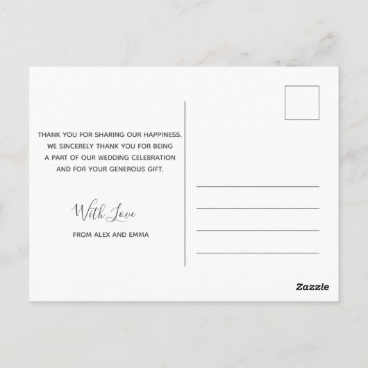 結婚感謝 |白い大理石のスクリプトポストカード ポストカード (裏面)