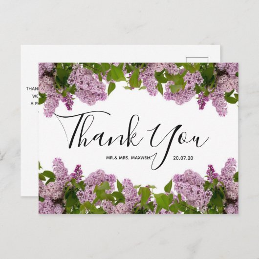 結婚感謝 | 紫のフローラスクリプトはがき ポストカード (正面/裏面)