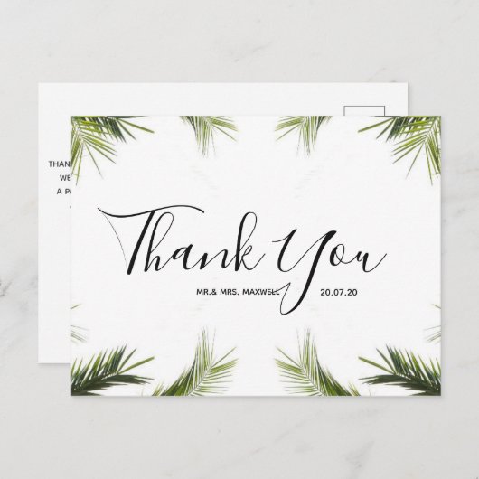 結婚感謝 |緑のトロピカルスクリプトポストカード ポストカード (正面/裏面)
