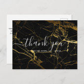結婚感謝 |黒い金ゴールド大理石スクリプト ポストカード (正面/裏面)