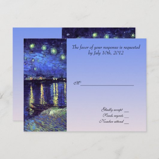 結婚承諾カード、ヴァン・ゴッホの星月夜 インビテーションポストカード (正面/裏面)