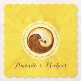 結婚披露宴のコースター。 金ゴールドのYinYangの鳩 ペーパーコースター