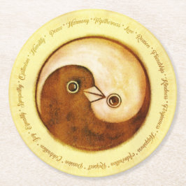 結婚披露宴のコースター。 金ゴールドのYinYangの鳩 ラウンドペーパーコースター