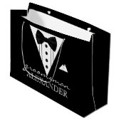 結婚披露宴のパーソナライズな花婿の付添人のタキシード ラージペーパーバッグ (正面アングル)