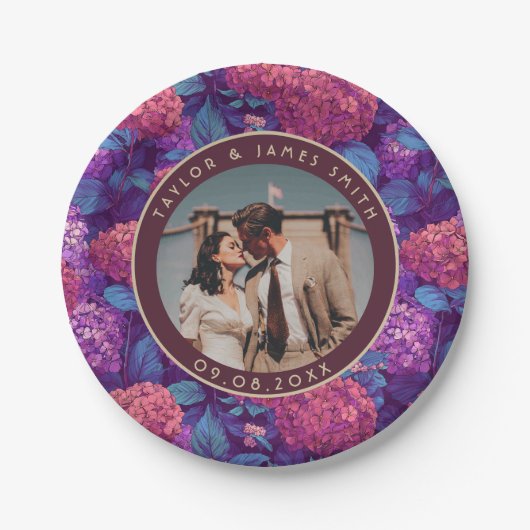 結婚披露宴の使い捨てアジサイプレート ペーパープレート (正面)
