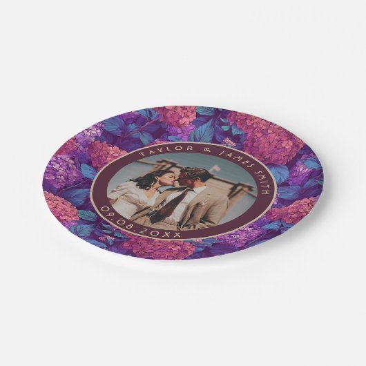 結婚披露宴の使い捨てアジサイプレート ペーパープレート (アングル)