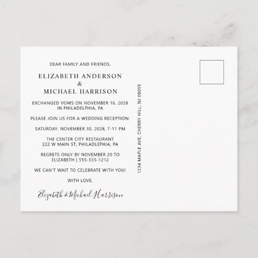 結婚披露宴の写真の日付の保存 案内ポストカード (裏面)