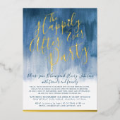 結婚披露宴の後ずっとフォイル青い抽象芸術アート 箔招待状 (正面)