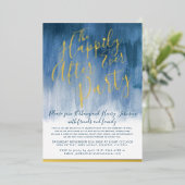 結婚披露宴の後ずっとフォイル青い抽象芸術アート 箔招待状 (立ち正面)