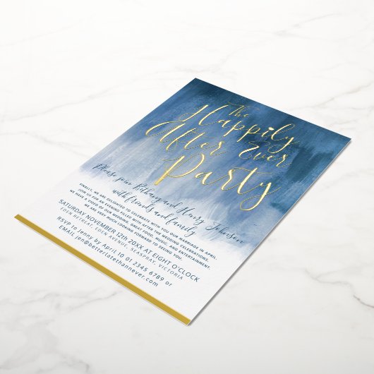 結婚披露宴の後ずっとフォイル青い抽象芸術アート 箔招待状 (回転した状態)