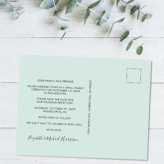 結婚披露宴の後ずっと幸せにデートを保存 案内ポストカード