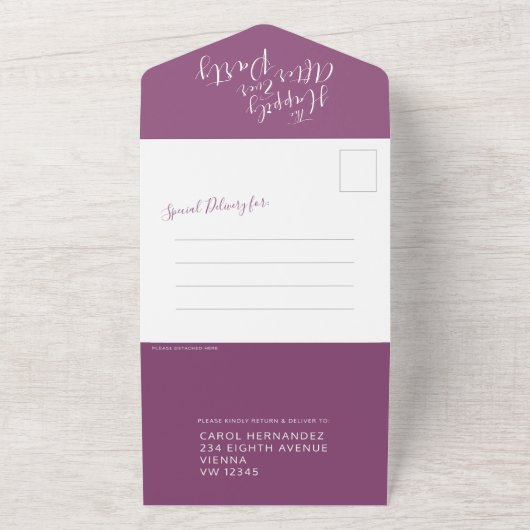 結婚披露宴の後ずっと幸せにムルベリー オールインワン招待状 (外側)