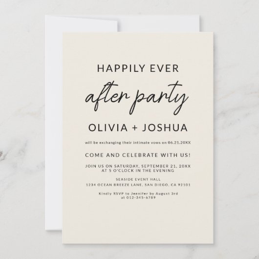 結婚披露宴の後ずっと楽しくベージュのミニマリスト 招待状 (正面)