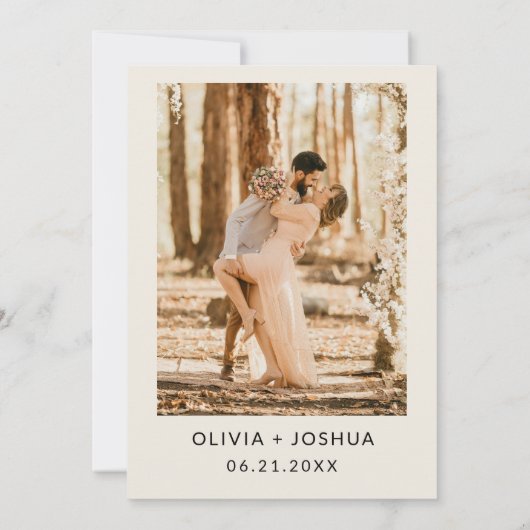 結婚披露宴の後ずっと楽しくベージュのミニマリスト 招待状 (裏面)