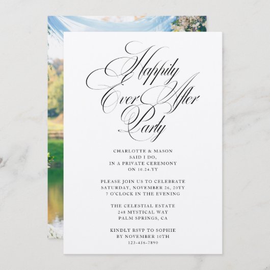 結婚披露宴の後のパーティーの幸せエレガント 招待状 (正面/裏面)
