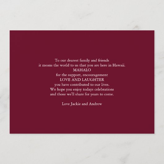 結婚披露宴の旅程のタイムライン プログラム (裏面)