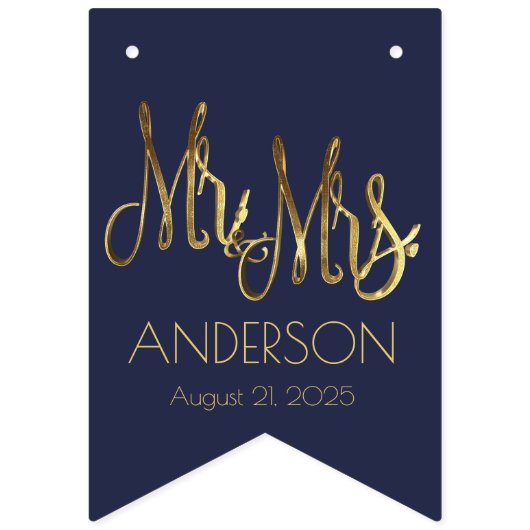 結婚披露宴の旗布の濃紺およびのどの金ゴールドホイル バンティングフラッグ (第2の旗)