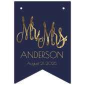 結婚披露宴の旗布の濃紺およびのどの金ゴールドホイル バンティングフラッグ (第3の旗)