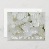 結婚披露宴の日付を保存フローラアジサイ白 案内ポストカード (正面/裏面)