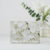 結婚披露宴の日付を保存フローラアジサイ白 案内ポストカード (スタンド正面)