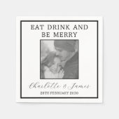 結婚披露宴の白黒縁ど写真付き スタンダードカクテルナプキン (正面)