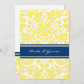 結婚披露宴の青く黄色いダマスク織だけ 招待状 (正面/裏面)