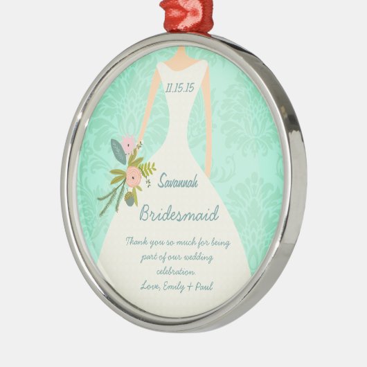 結婚披露宴はミントダマスク結婚式を支持 メタルオーナメント (左)