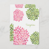 結婚披露宴カードピンク及び緑の開花 出欠カード (正面/裏面)