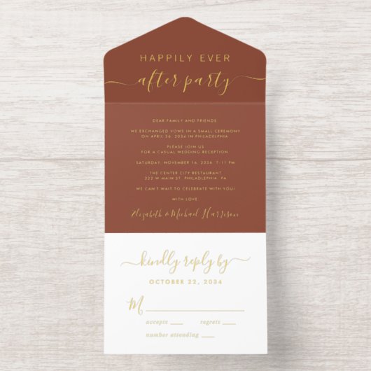 結婚披露宴フォイルの後のパーティーを楽しく オールインワン招待状 (内側)