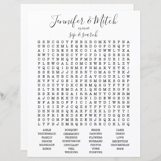 結婚披露宴ワード検索ゲーム，カスタムゲーム (正面/裏面)