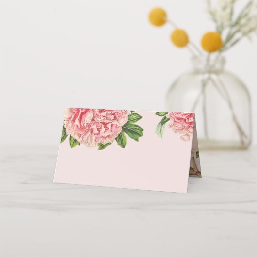 結婚披露宴ヴィンテージピンクフローラ牡丹フラワー プレイスカード (正面)