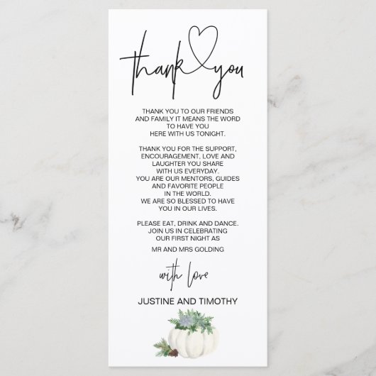 結婚披露宴感謝祭 メニュー (正面)