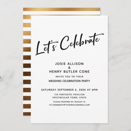 結婚披露宴＋ゴールドストライプを祝おう 招待状 (正面/裏面)