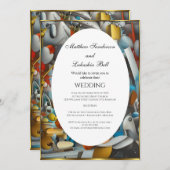 結婚抽象芸術エレガントモダン 招待状 (正面/裏面)