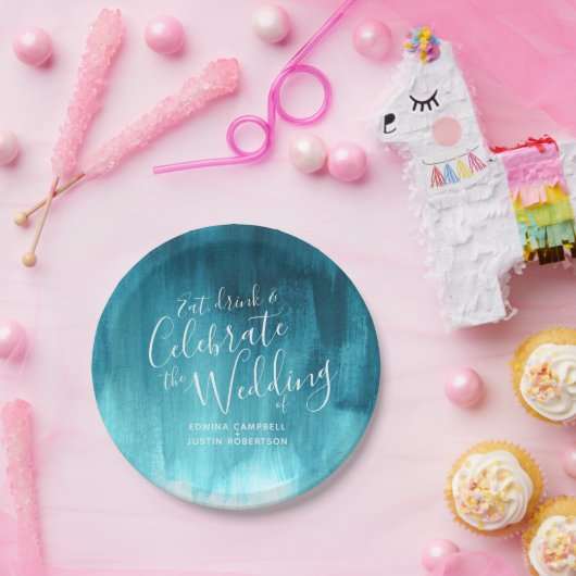 結婚抽象芸術ティール（緑がかった色）アクア紙プレート ペーパープレート (パーティー)