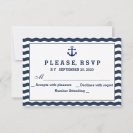 結婚招待状 | ネイビ航海のーウェーブRSVP 出欠カード