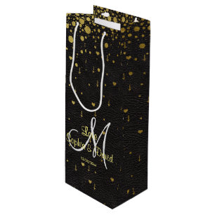 結婚招待状  金ゴールド紙吹雪モノグラム ワインギフトバッグ
