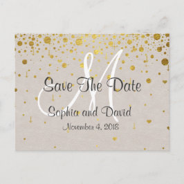 結婚招待状 |金ゴールド紙吹雪日付の保存 案内ポストカード