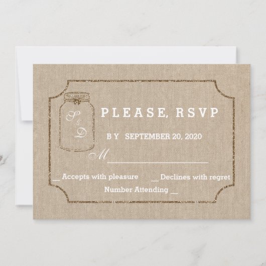 結婚招待状 | Mason Jar Linen Canvas RSVP 招待状 (正面)