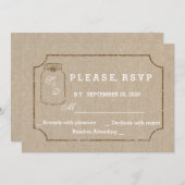 結婚招待状 | Mason Jar Linen Canvas RSVP 招待状 (正面/裏面)