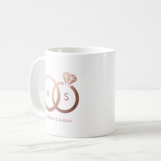 結婚指輪が付いているかわいい結婚式のコーヒー・マグ コーヒーマグカップ (正面左)