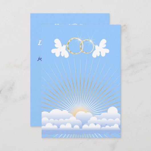 結婚指輪のカスタムの招待状を持つ鳩 招待状 (正面/裏面)