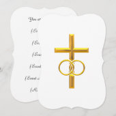 結婚指輪付きのゴールド3Dクロス 招待状 (正面/裏面)