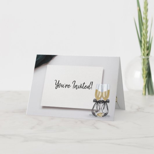 結婚指輪 シャンパン アニバーサリー パーティー 招待状 (正面)