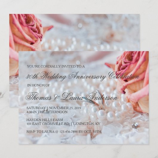 結婚指輪 パール 30周年記念 結婚式 招待状 (正面/裏面)