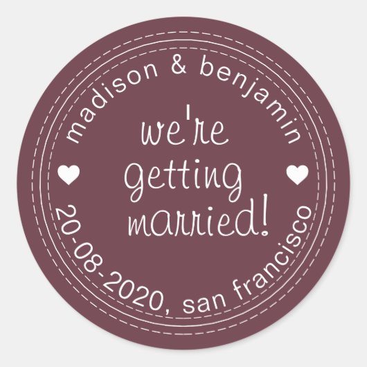 結婚救日バルガンディ封筒用シール ラウンドシール (正面)