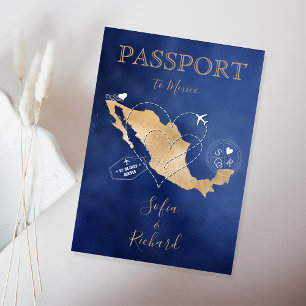 結婚旅行先パスポート金ゴールド世界地図メキシコ 招待状